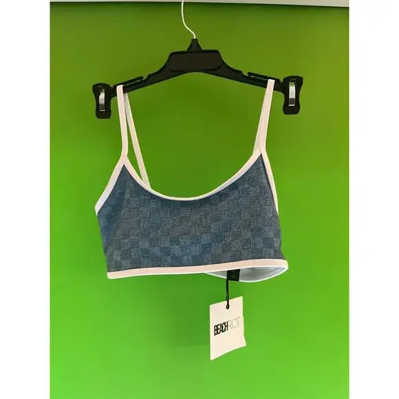 Beach Riot Denim Daze Checkered Scoop Neck Racerback Swimsuit Set XL - Picture 4 of 5